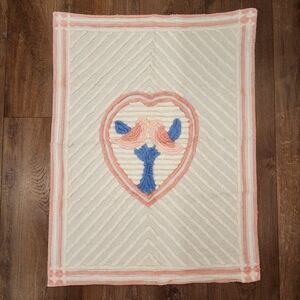 Vintage Chenille Lovebird Bath Mat Rug Wall Hanging Table Runner 1950s 1960s